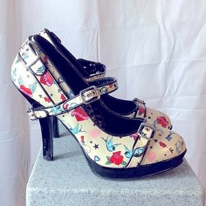 Pinup Couture platform tattoo heats skulls shoes